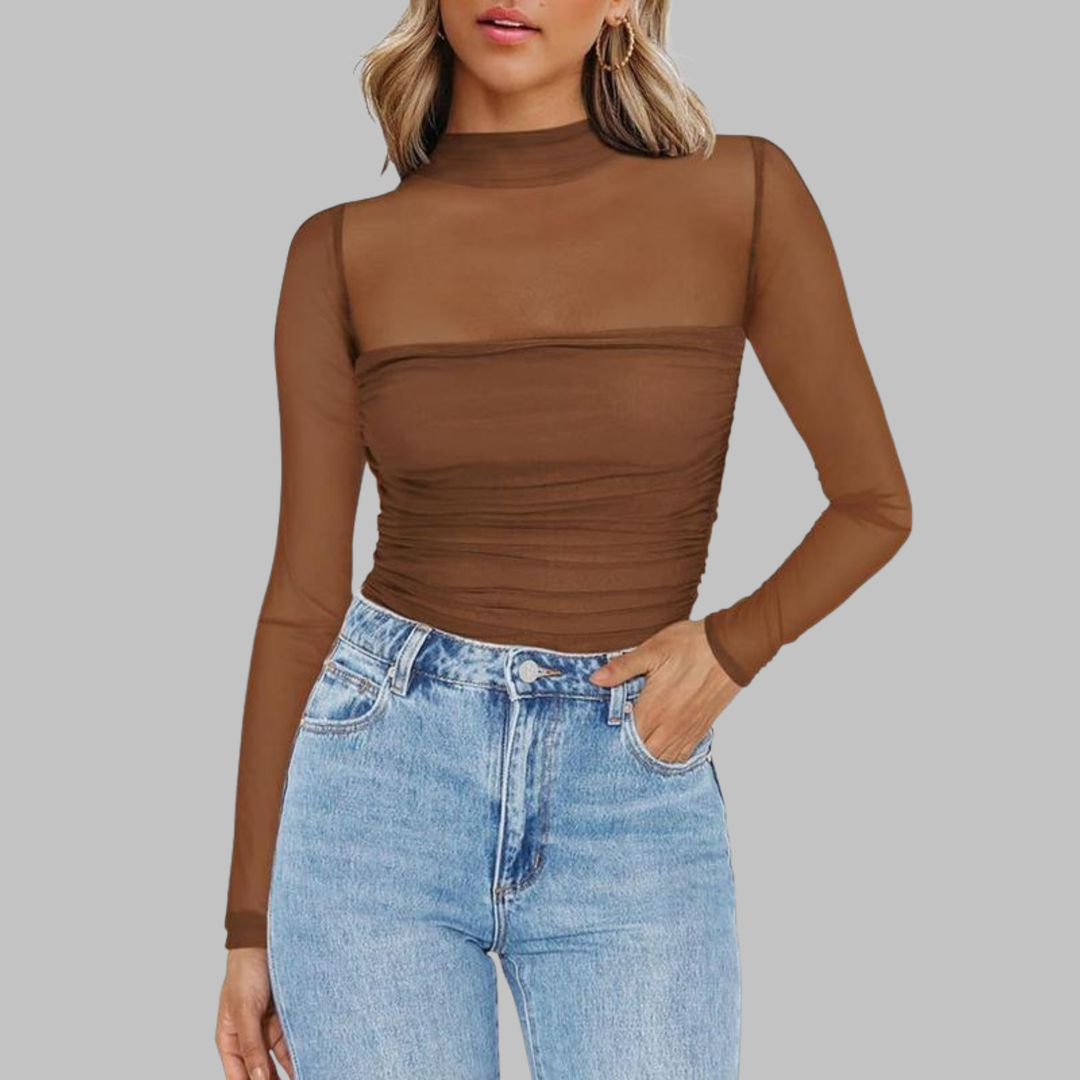 Vega | Chic Sheer Mesh See-Through Long Sleeve Top