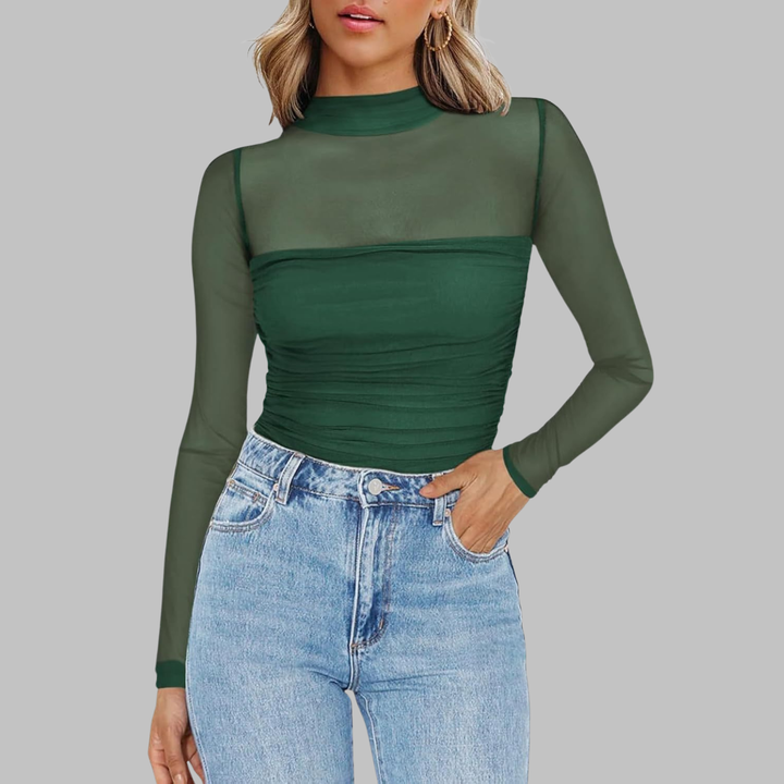 Vega | Chic Sheer Mesh See-Through Long Sleeve Top