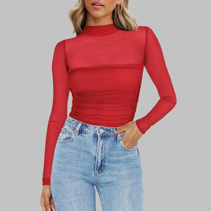 Vega | Chic Sheer Mesh See-Through Long Sleeve Top