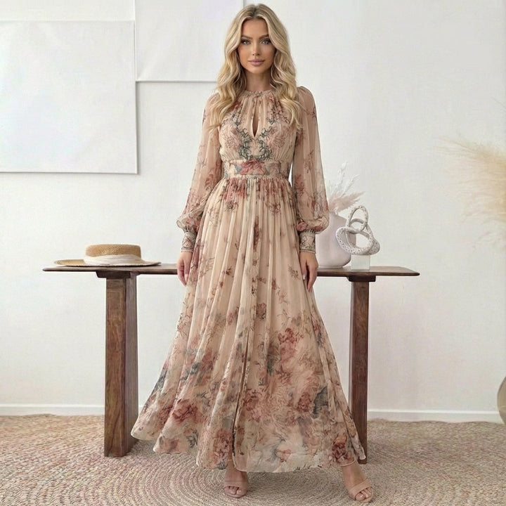 Lora | Vintage Floral Chiffon Long Sleeves Maxi Dress