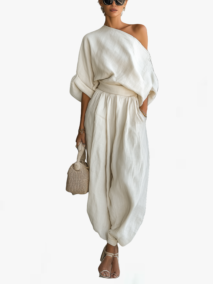 Lisa | Soft Off-Shoulder Top and Tapered Pants Set