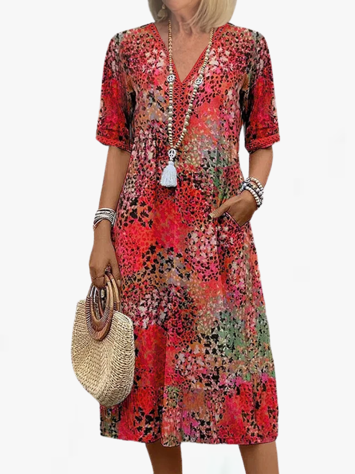 SUSAN | VIBRANT MIDI DRESS WITH ELEGANT TUMMY COVERAGE