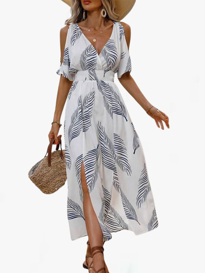 Veroni | Casual Short Sleeve V-Neck Midi Dress
