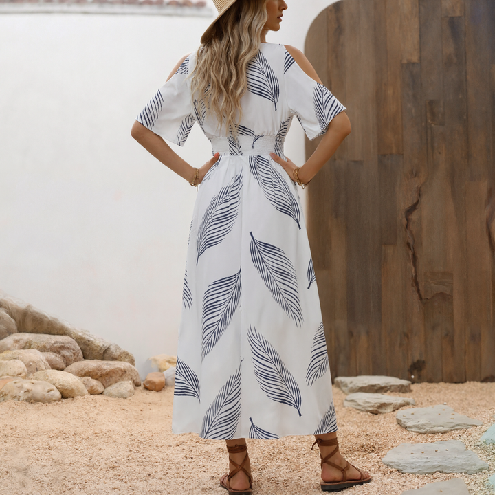 Veroni | Casual Short Sleeve V-Neck Midi Dress