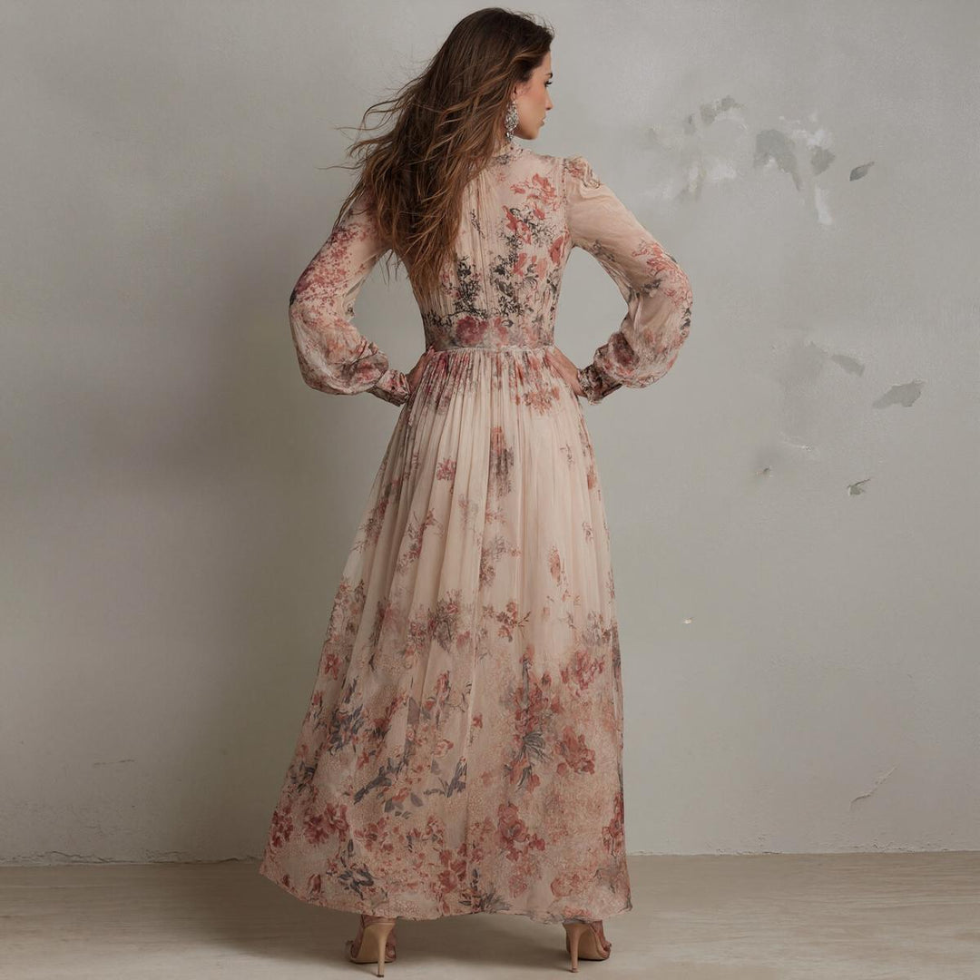 Lora | Vintage Floral Chiffon Long Sleeves Maxi Dress