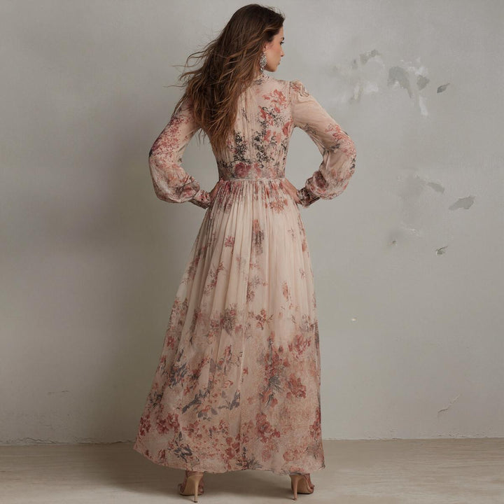 Lora | Vintage Floral Chiffon Long Sleeves Maxi Dress
