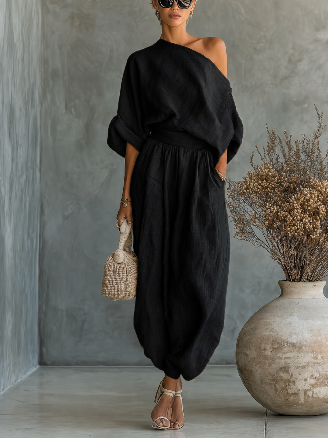Lisa | Soft Off-Shoulder Top and Tapered Pants Set